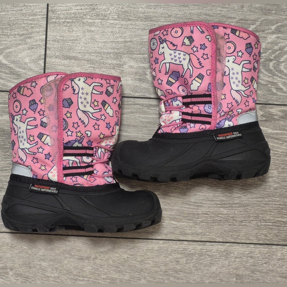 Like New Thinsulate Faux Fur Lined Pink Kids' Boots with Unicorn Design